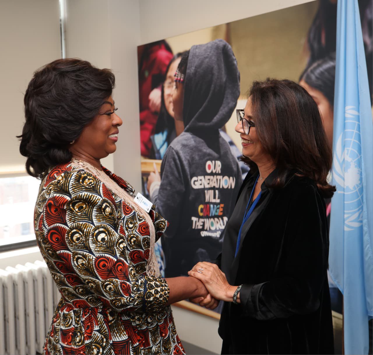 Primeira Dama da República, Ana Dias Lourenço, no encontro com a Representante Especial do Secretário-Geral das Nações Unidas para o Departamento da Violência contra a Criança, Nadja Maalla.